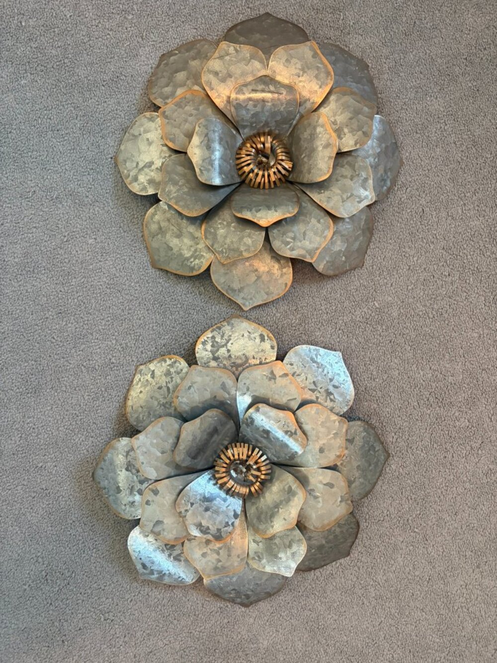 Galvanized steel/metal flower wall decor art set of 2